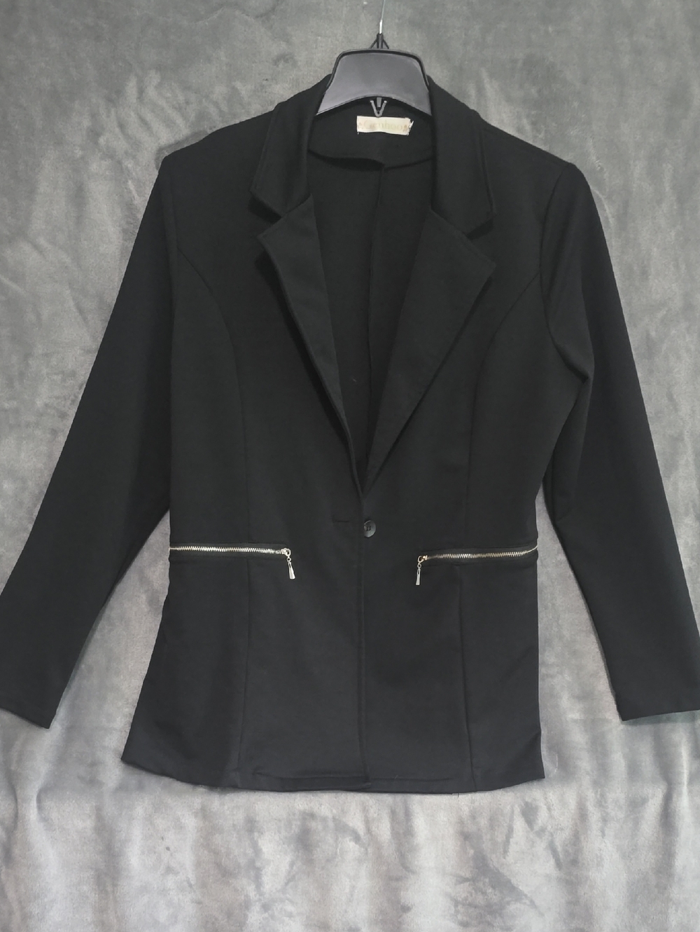 Women’s Black Blazer Jacket with Zip Pockets